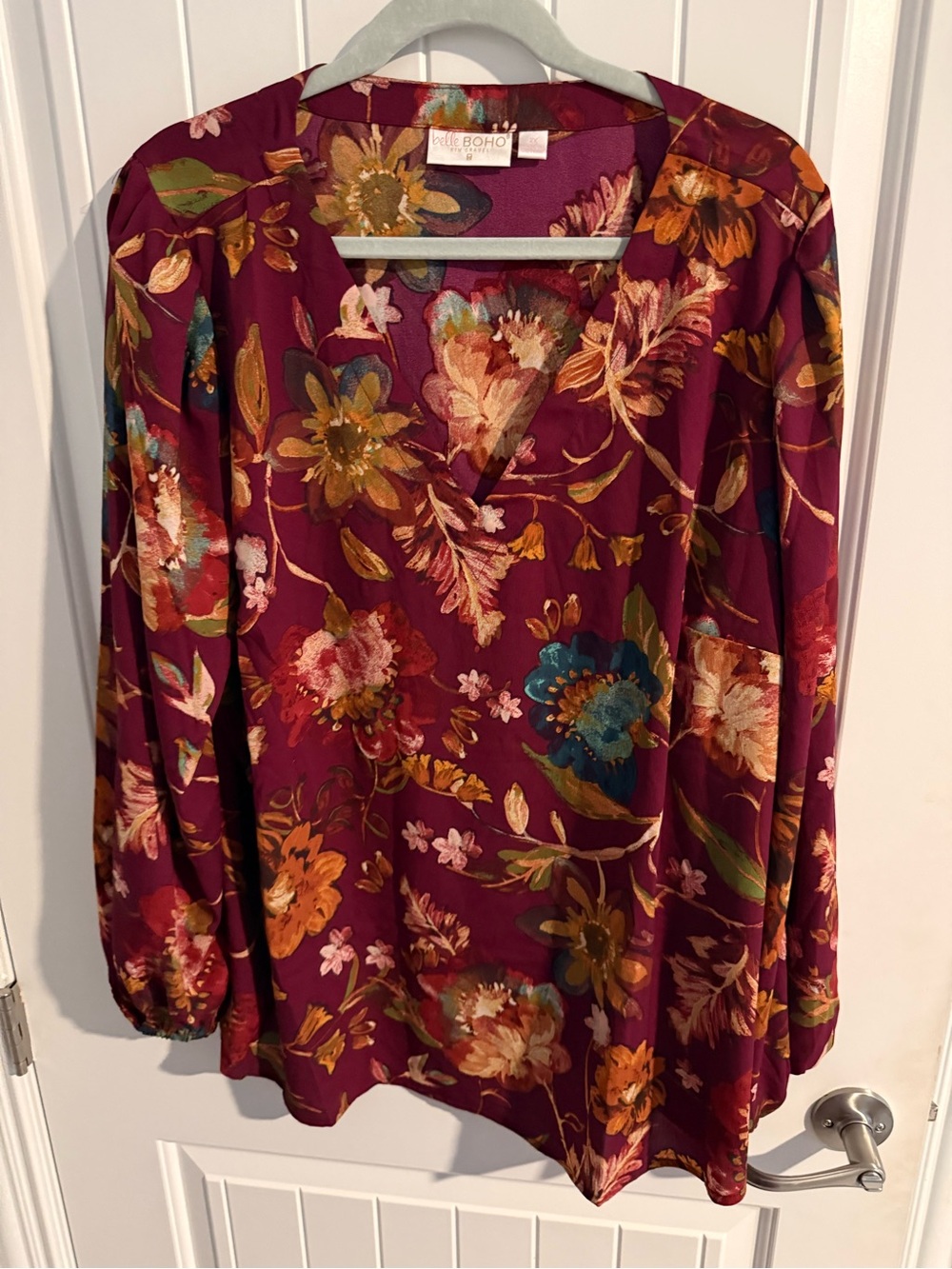 Belle by Kim Gravel Floral Boho Blouse — 2X